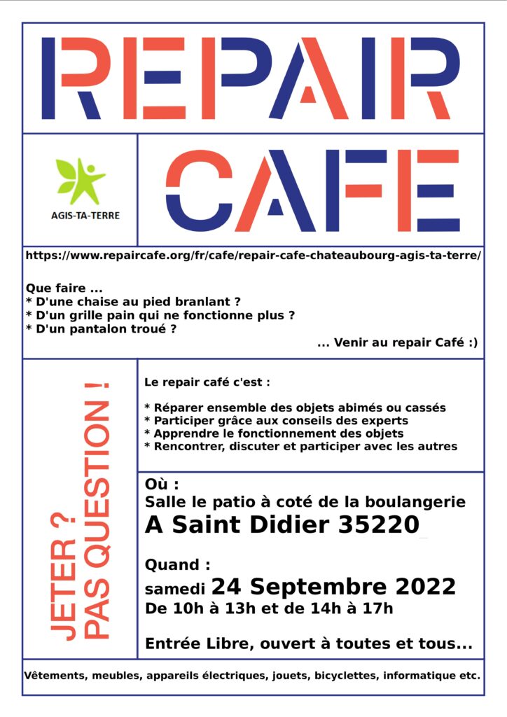 Repair café dans la salle Le Patio à Saint Didier